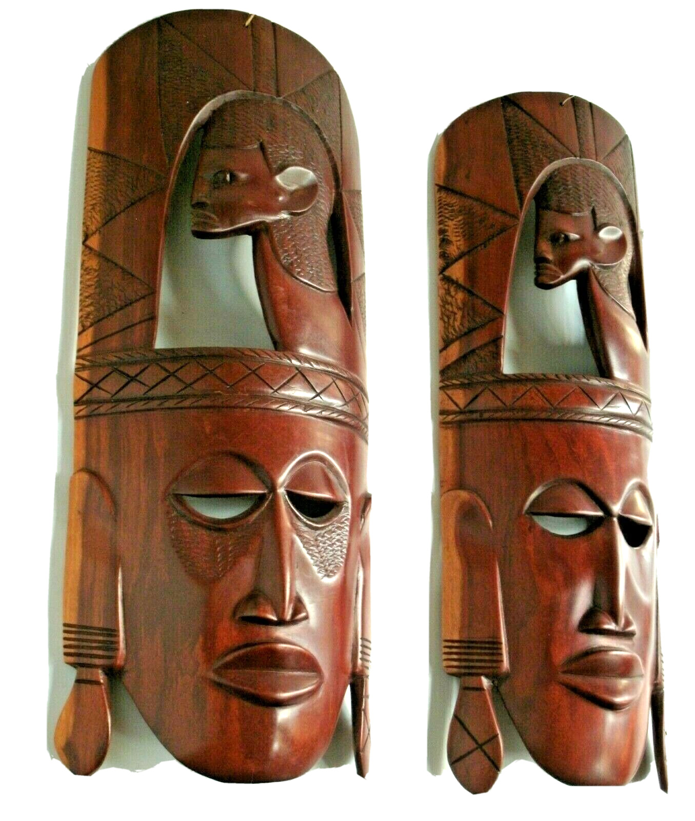 Vintage Wood Carved African Face Masks