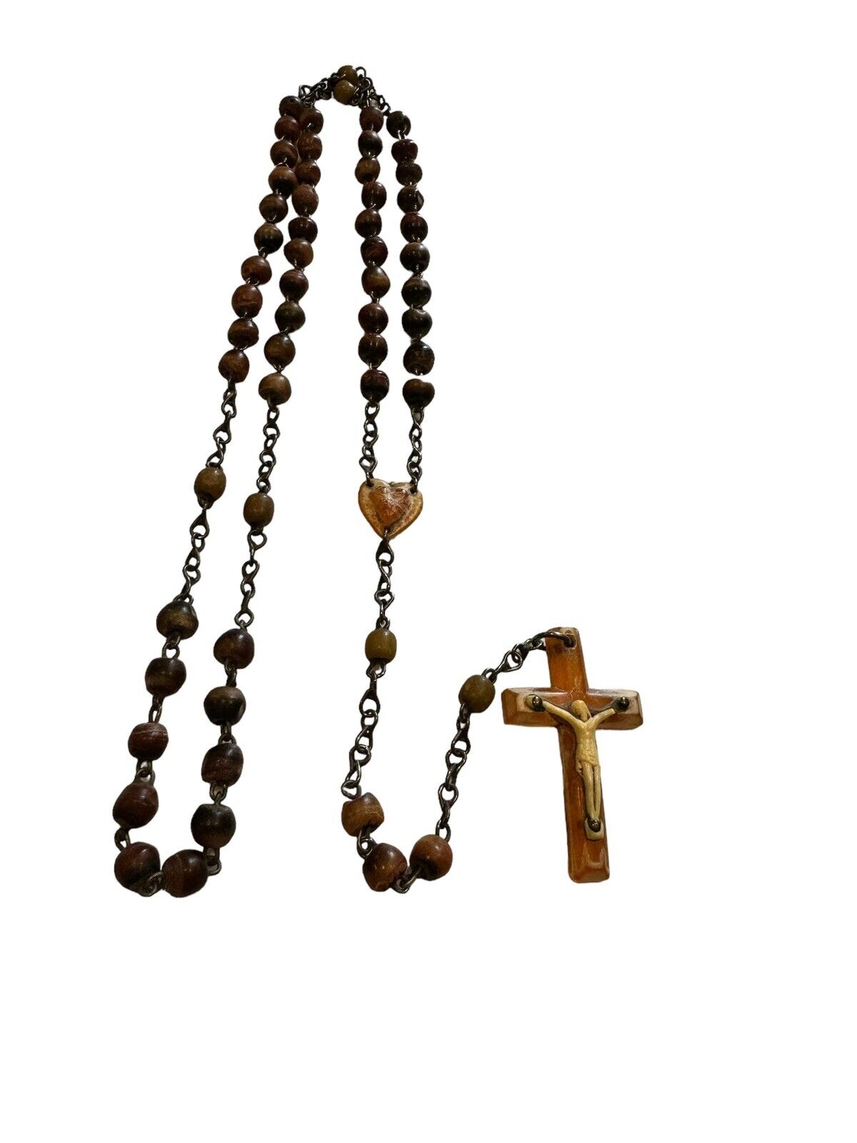 Vintage Amber Gemstone Rosary Delicate & Rare 19” Wooden Beads