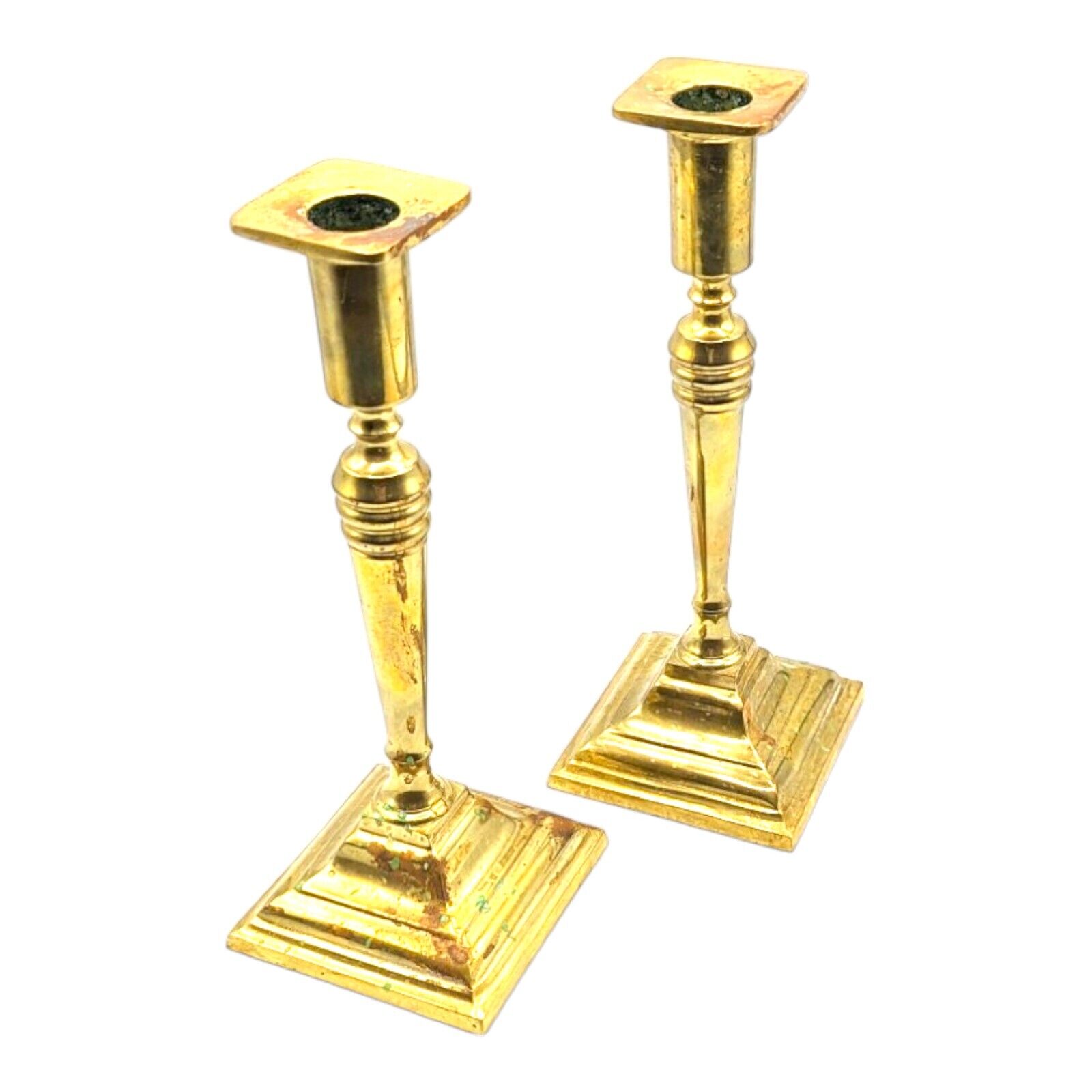 Vintage Pair Brass Colonial Candlesticks Traditional 9.25 Inches Grannycore