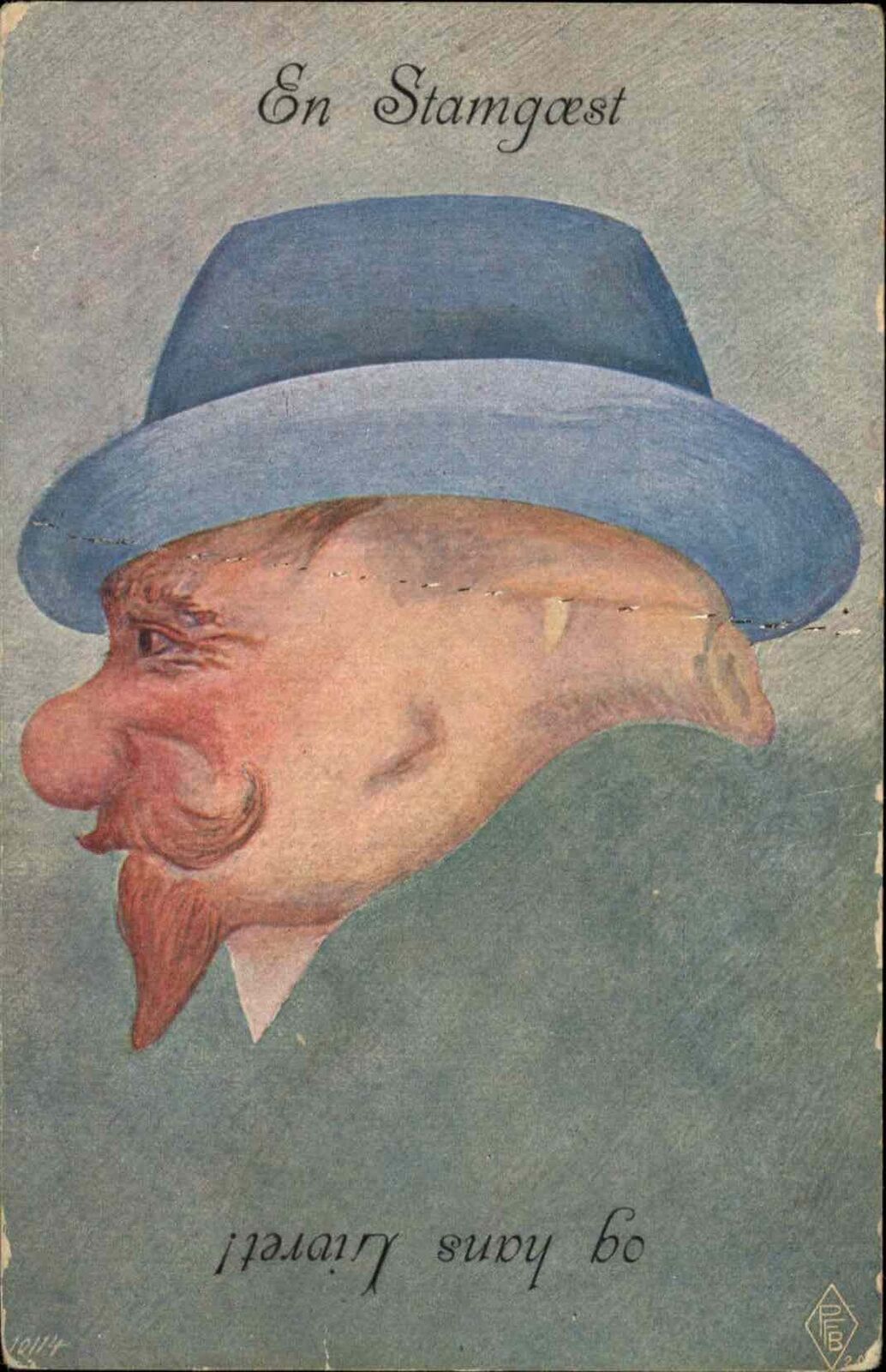 German Metamorphic Hidden Face? c1910 Postcard EN STAMGOEST OG HANS LIVRET
