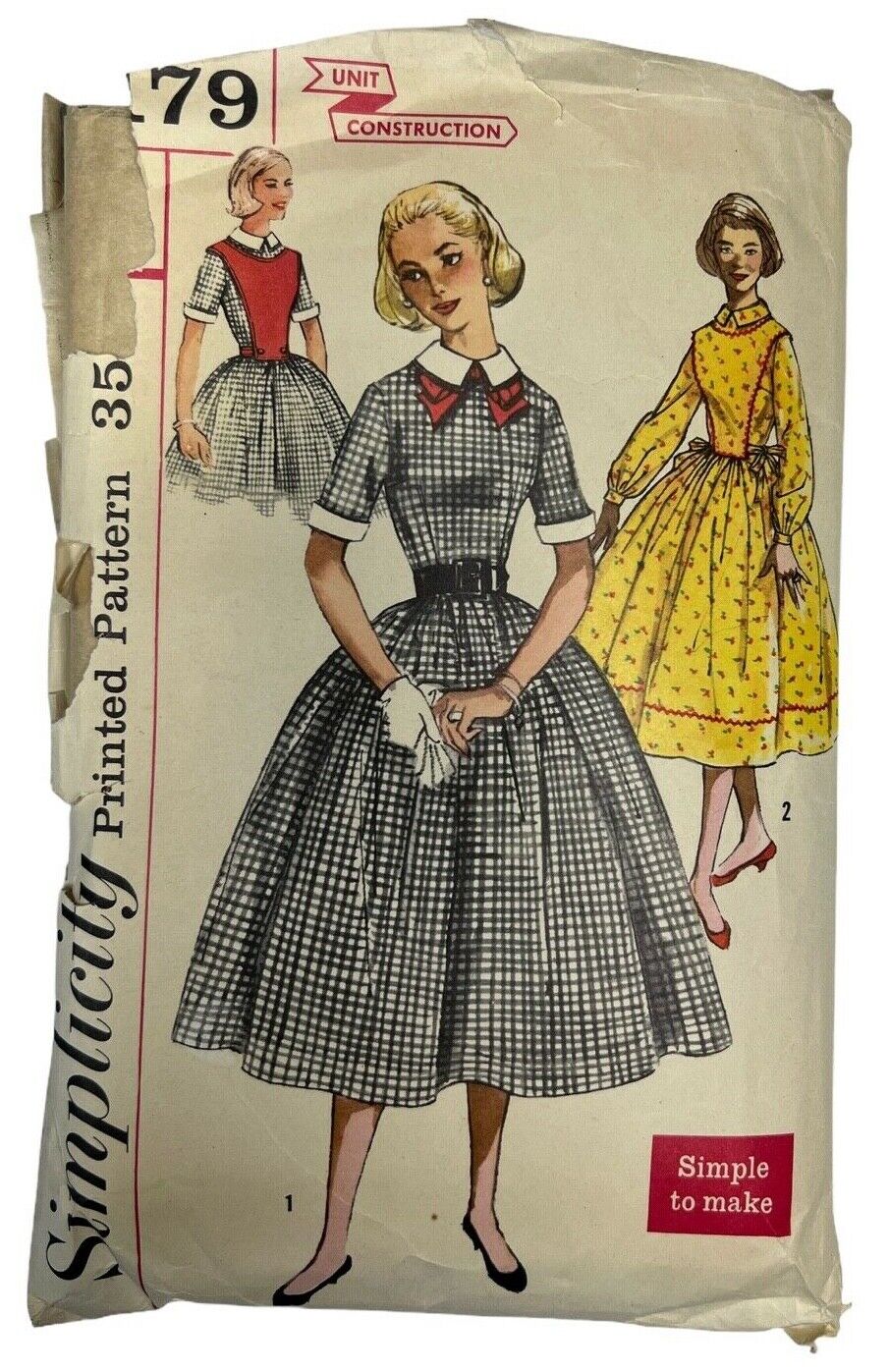 Vintage 1957 Simplicity Pattern 2179 Dress Plastron Detachable Collar Cuffs Sz11