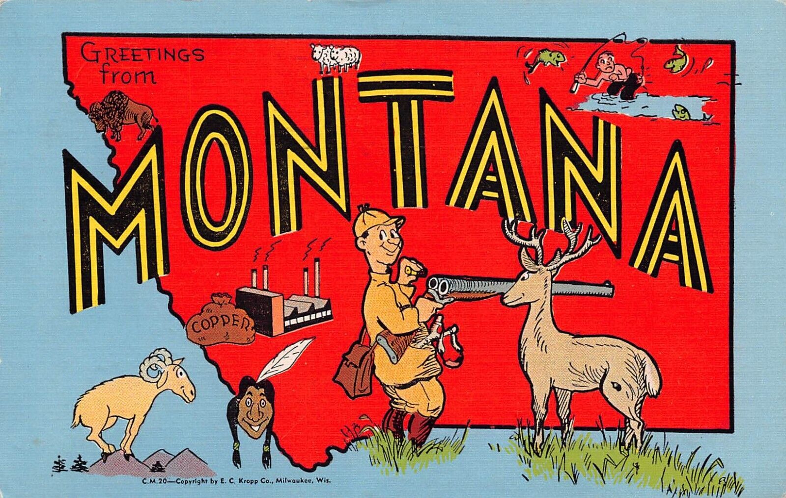 1950 Montana Greetings From State Larger Not Large Letter 16628-C.M.20 Linen PC