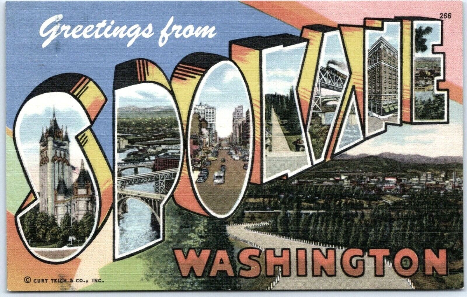 Postcard WA Spokane Washington Greetings Big Letters Multi Scenes Scenic View 