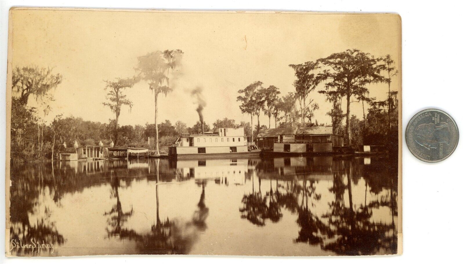 Silver Springs Florida FL - EARLY STEAMER AT DOCK - Vintage c1880s Photograph