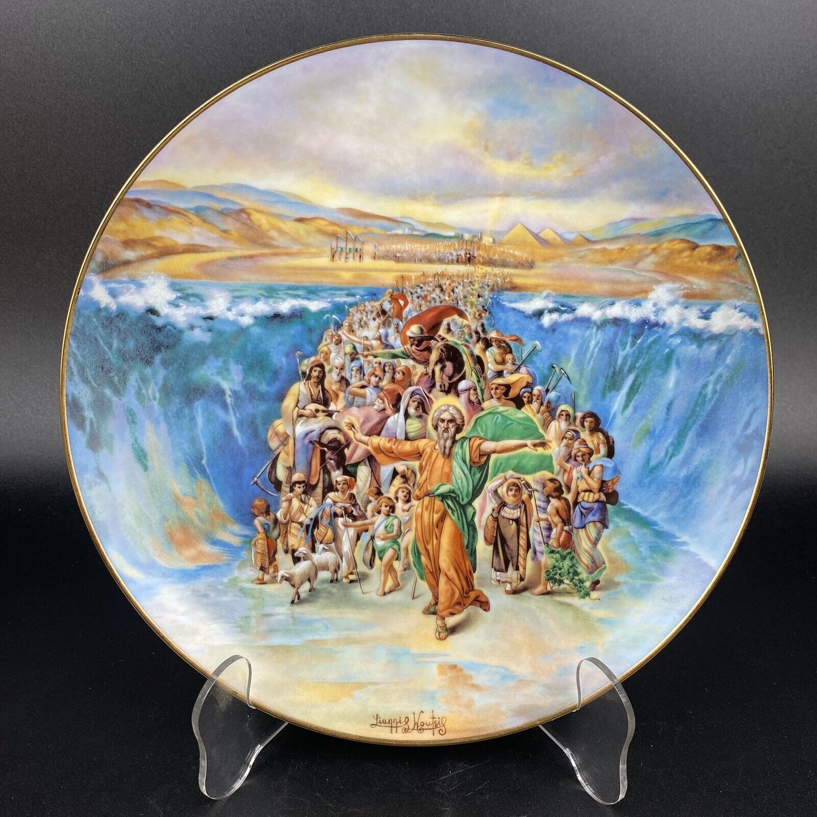 Royal Cornwall 1980 Yiannis Koutsis display plate Parting of the Red Sea