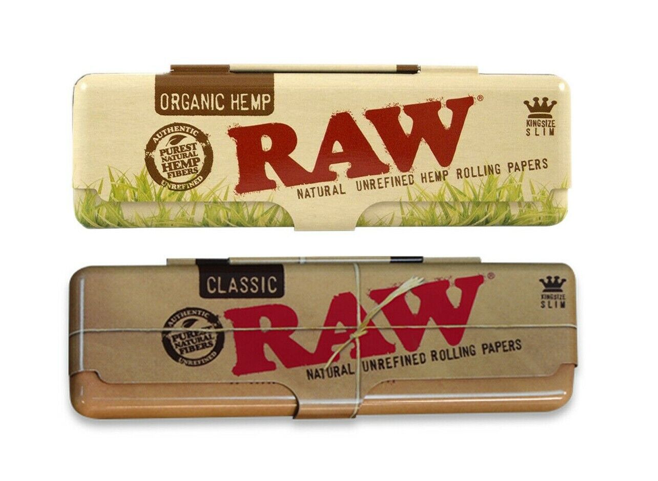Both RAW Rolling papers Metal Paper Case King size Classic and Organic Hemp 