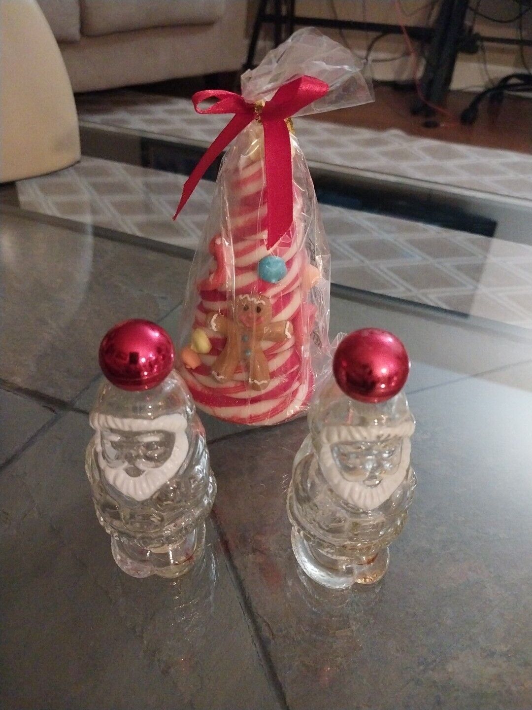 Vintage Avon Jolly Santa  Cologne Perfume Bottles Empty & Candy Tree Ornament 