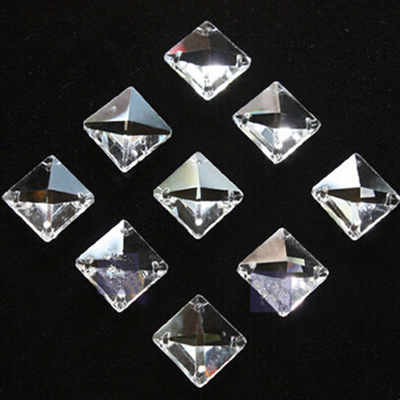 100pcs 14mm Clear Glass Square Crystal Beads Prisms Chandelier Lamp Chain Parts