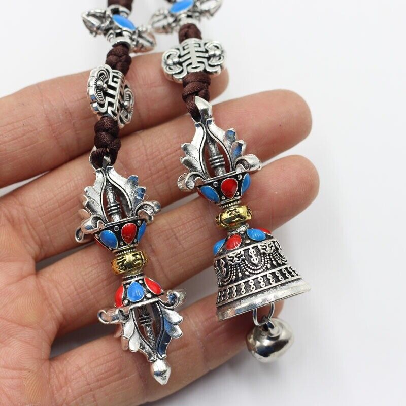 NEW 2pc Tibetan Buddhism Metal Keychain Car Keyring Mantra Vajra Bell Amulet Pen