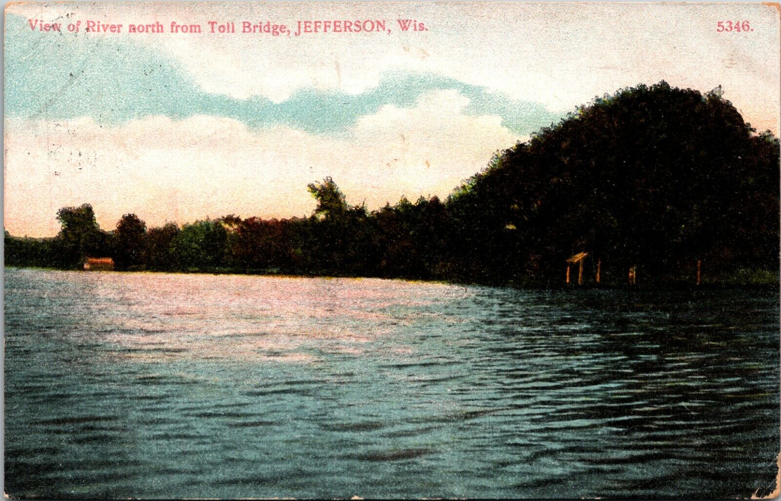 c1907, Jefferson, WI, toll bridge view, Rock River, antique postcard