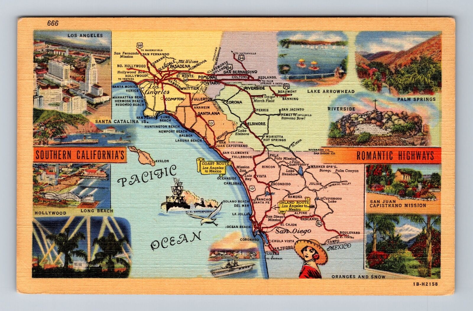 CA-California, Scenic Highway Map Greetings, Antique Souvenir Vintage Postcard