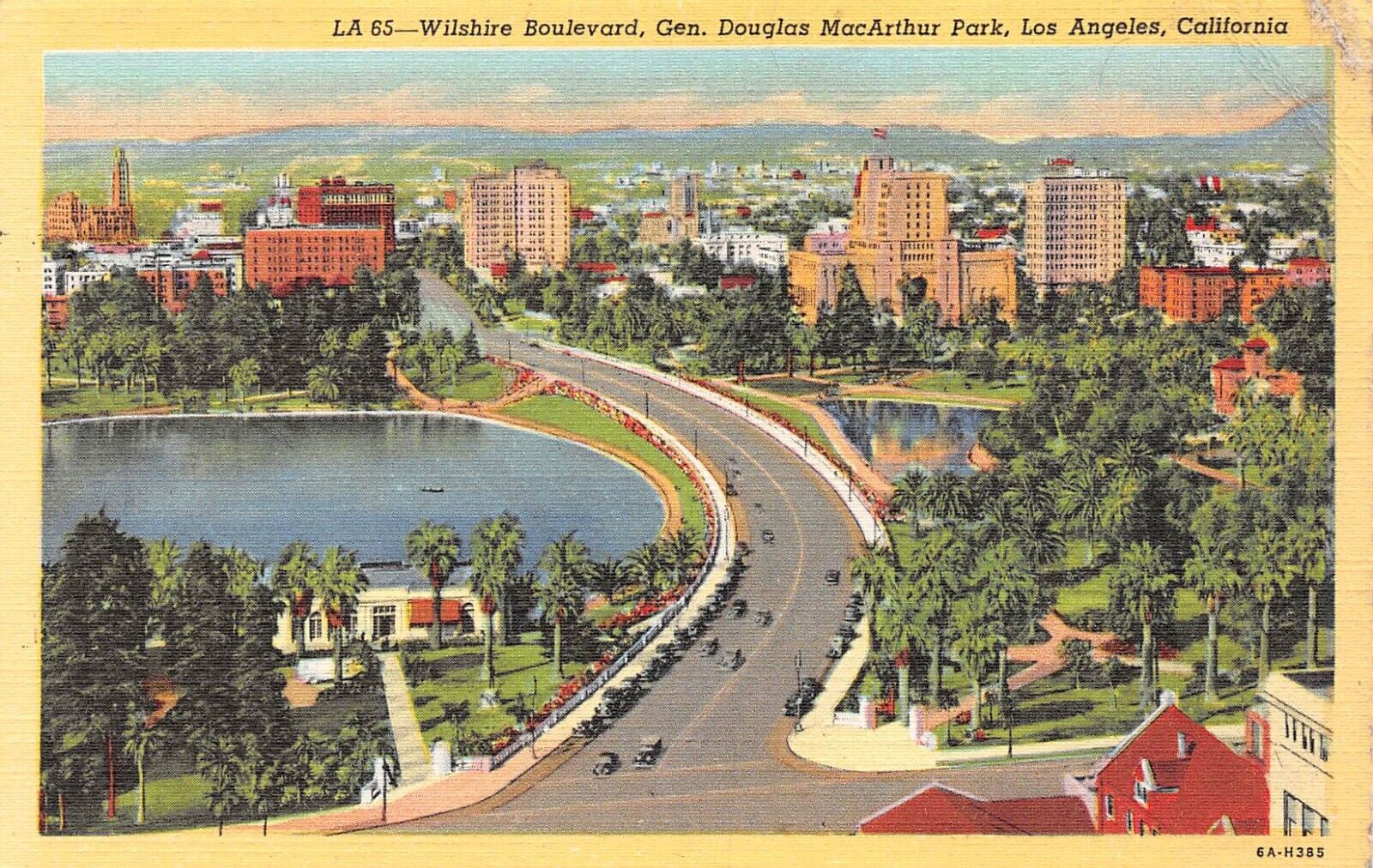 D1878 Wilshire Blvd., Gen. Douglas MacArthur Park, LA CA - 1936 Teich Linen PC