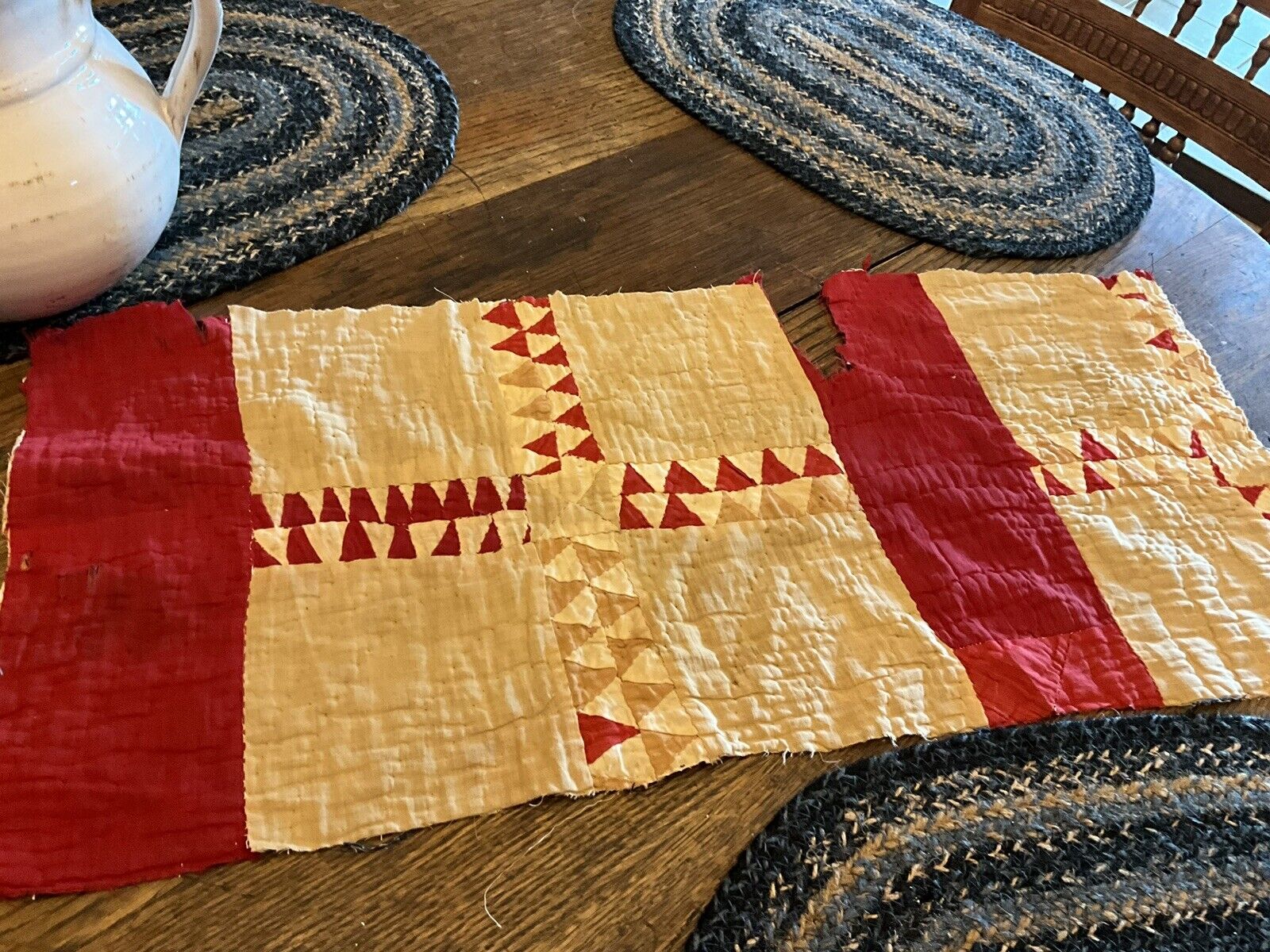 AAFA Antique 19thc XxPrimitive Quilt Fabric Runner Turkey Red 29 In. Moprim
