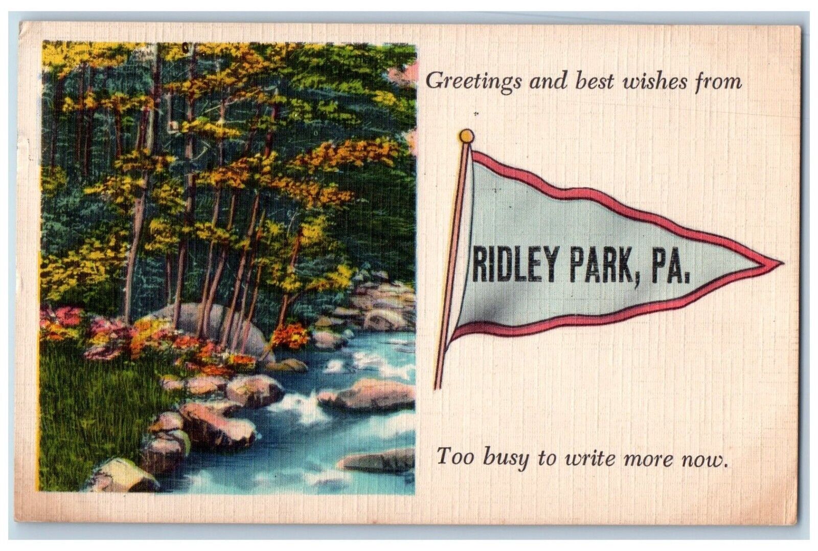 Ridley Park Pennsylvania PA Postcard Greetings Best Wishes Forest 1952 Pennant