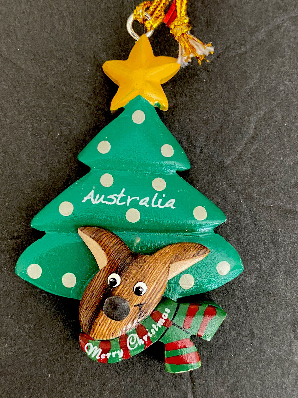 Australia Christmas Ornament NEW by Kangawho Wooden Kangaroo Tree Star Tags
