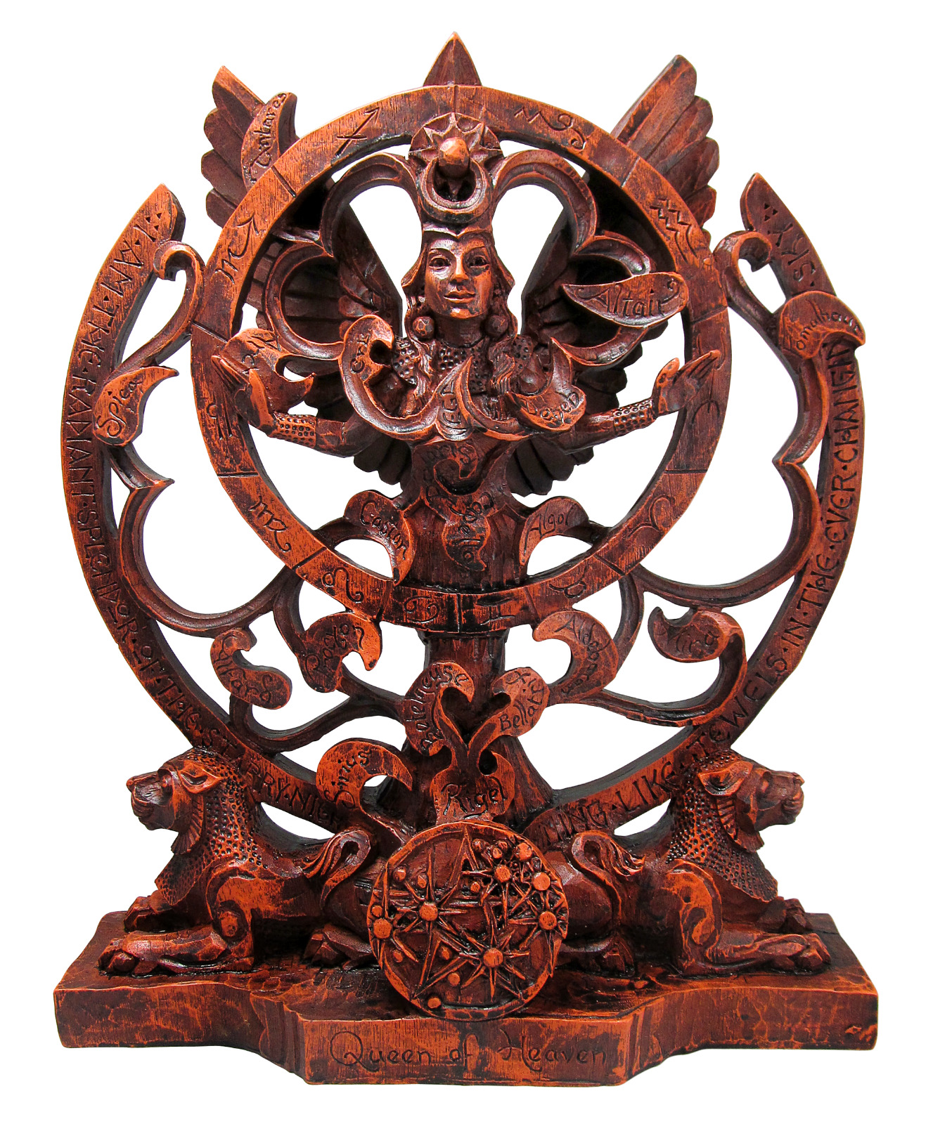 Queen of Heaven Statue Wood Finish Dryad Design Goddess Ishtar Astarte Astrolab