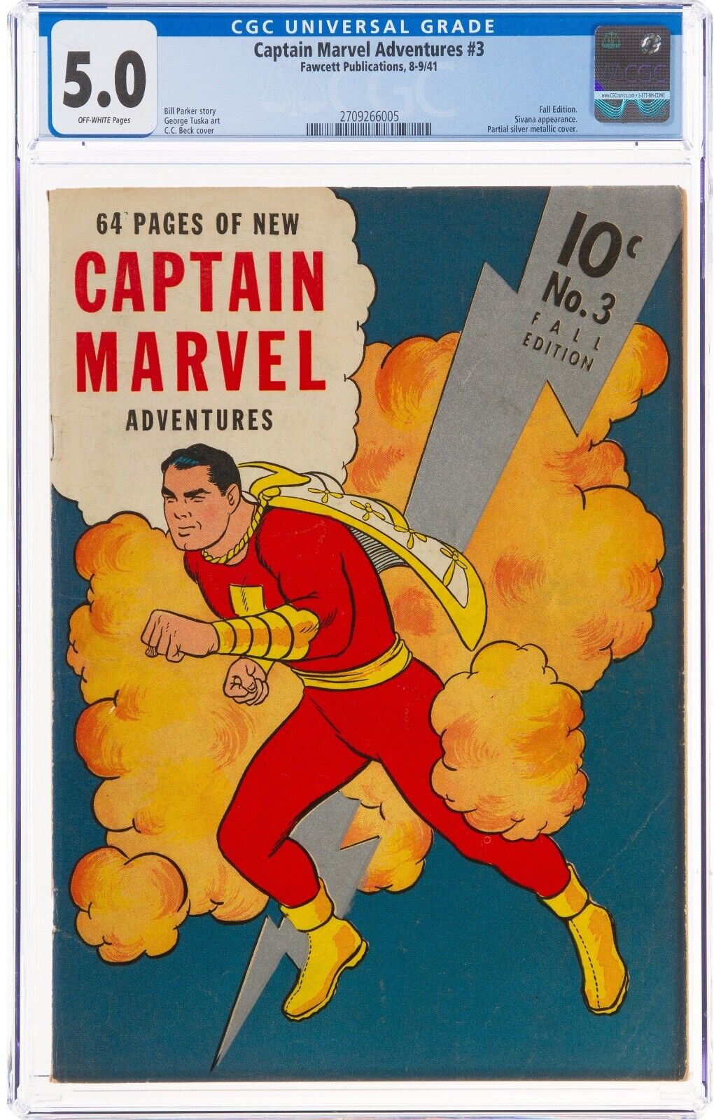Captain Marvel Adventures #3 1941 ⭐ CGC 5.0 OW Pages ⭐Sivana Appearance ⭐Fawcett