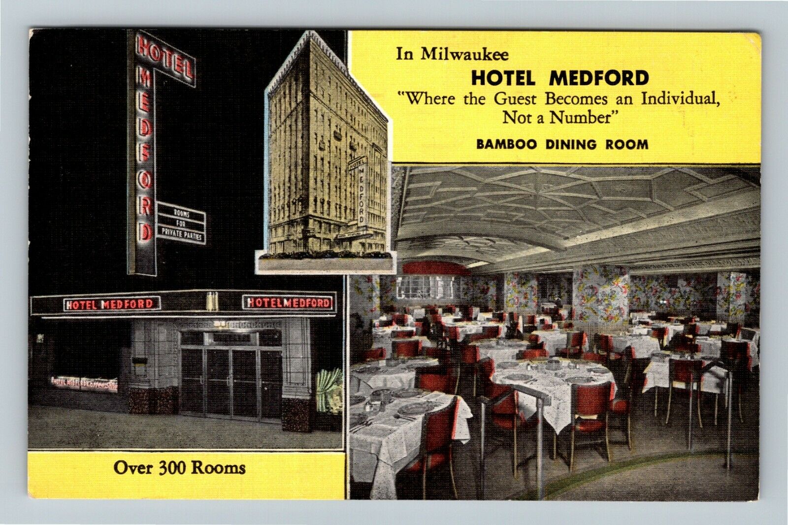 Milwaukee WI-Wisconsin, Hotel Medford Bamboo Dining Room c1956 Vintage Postcard