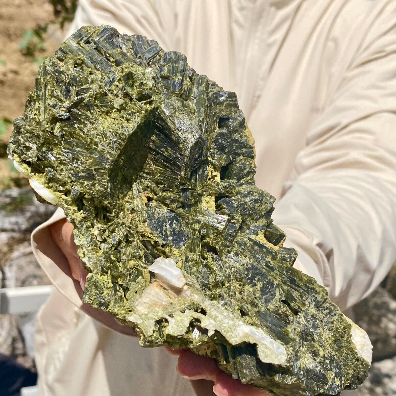 2.2LB Natural green tourmaline quartz crystal cluster mineral specimen