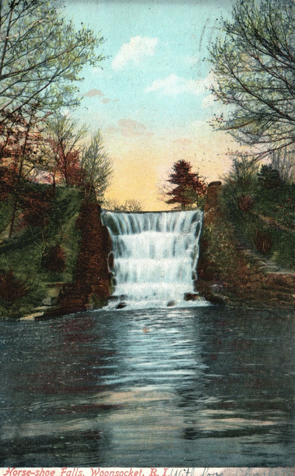Vintage Postcard 1907 Horse-Shoe Falls Woonsocket Rhode Island The Rhode Island