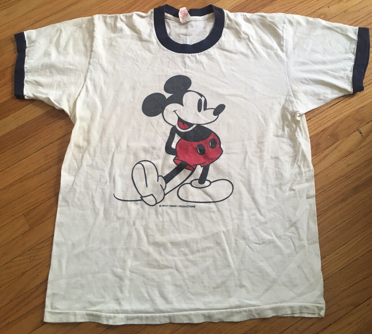 VTG Walt Disney Productions large Combed Cotton Mickey Mouse Ringer Shirt USA