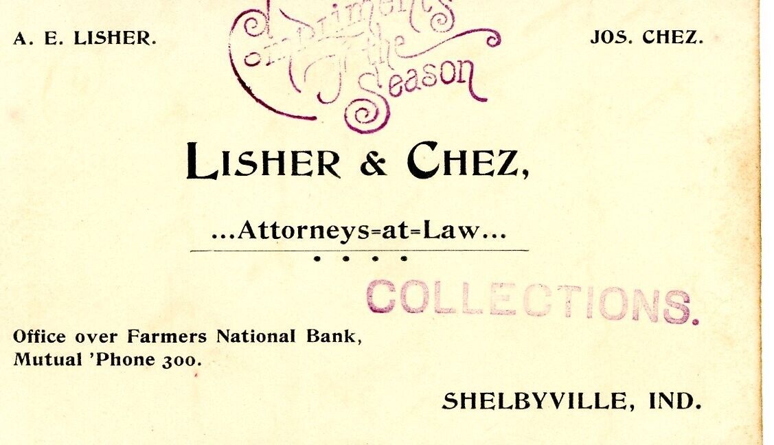 Original Lisher and Chez attorneys at law Shelbyville Indiana Business Card