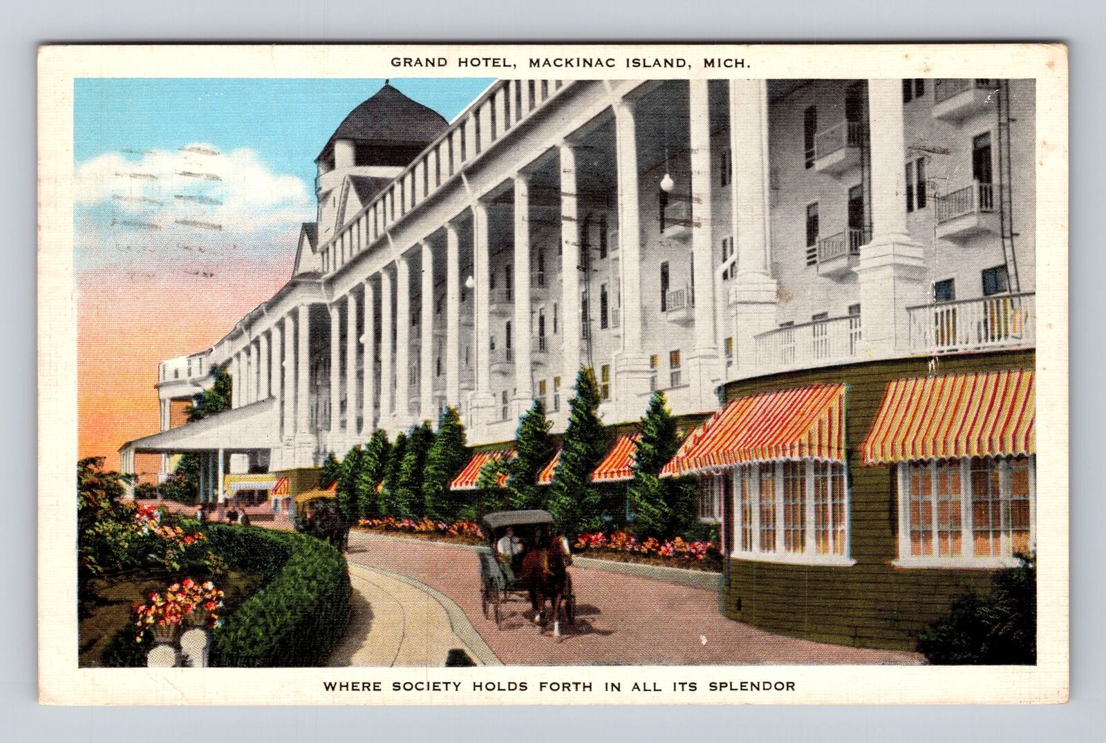 Mackinac Island MI-Michigan, Panoramic View Grand Hotel, Vintage c1946 Postcard