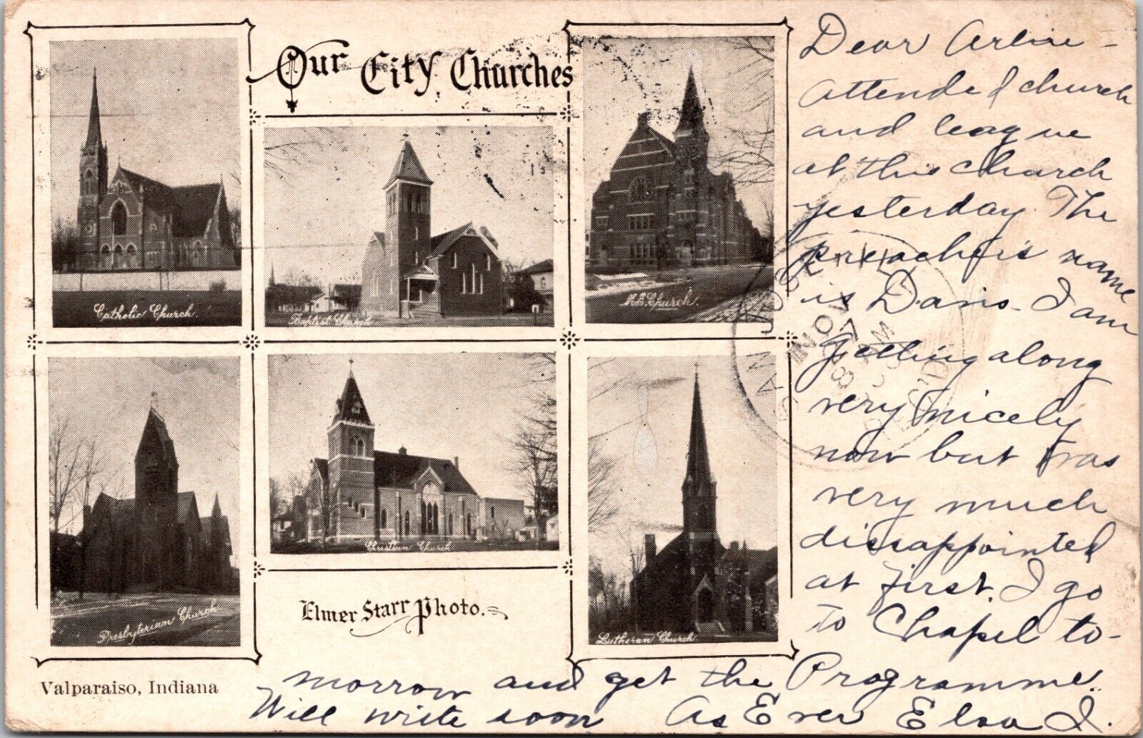Antique Postcard Valparaiso Indiana Our City Churches IN IND