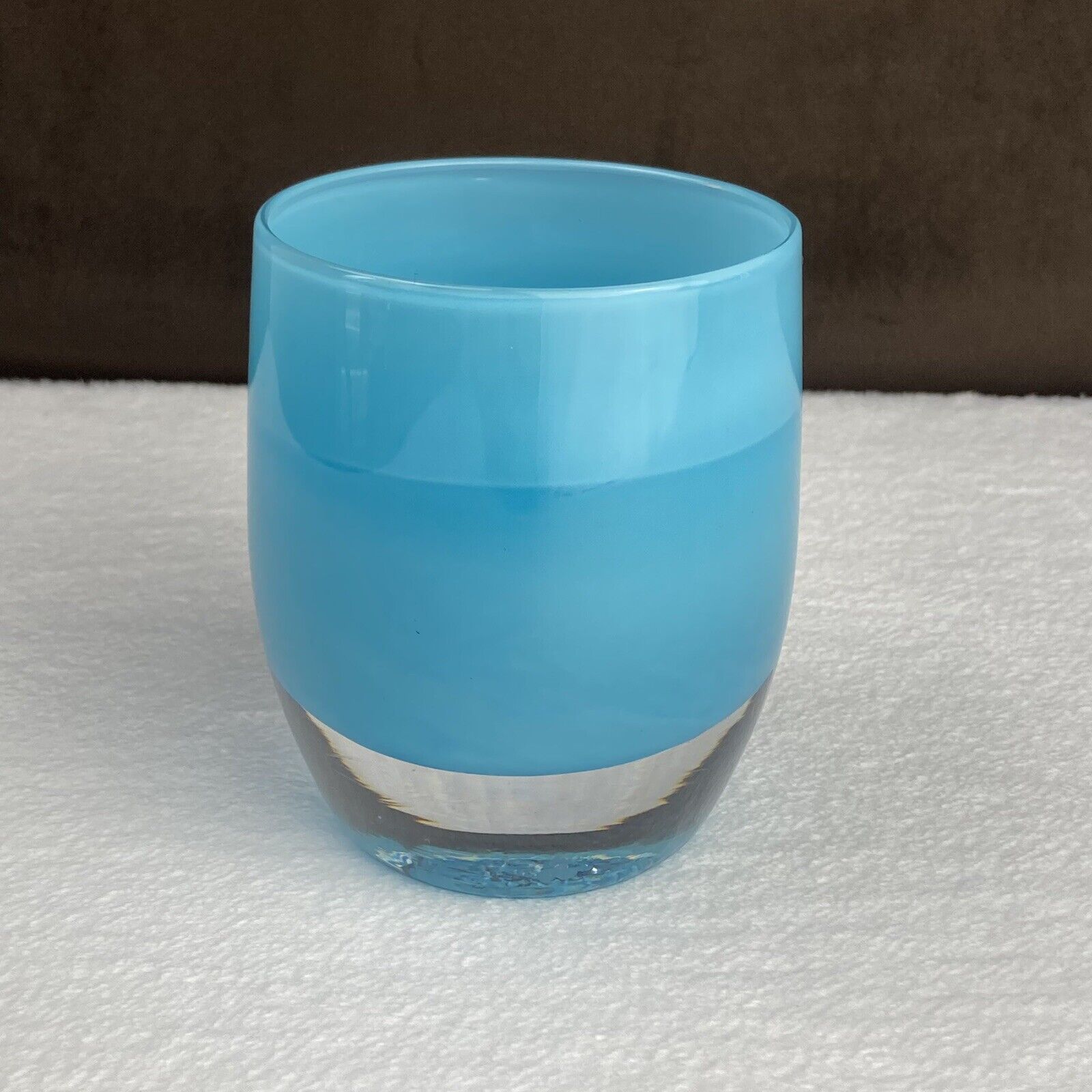 NEW w/ TAG GlassyBaby Mountain Lake #1203 Blue Art Glass Votive Candle Holder