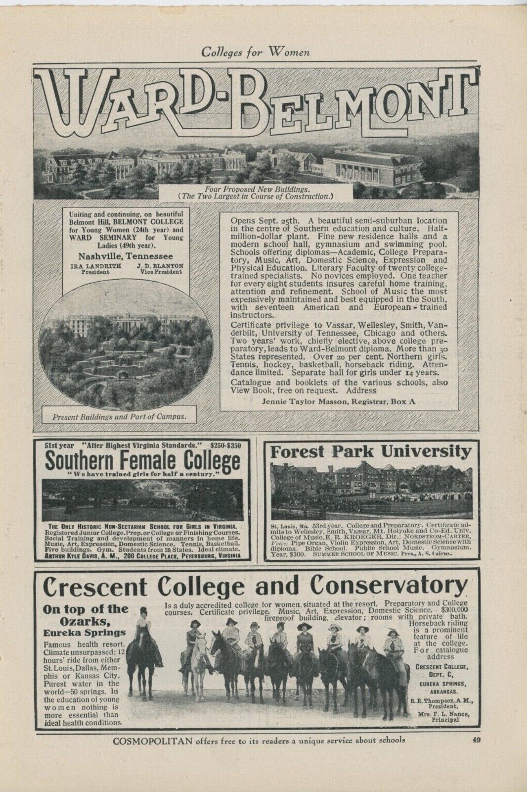 1913 Ward Belmont Prep School Vintage Ad Nashville Tennessee Campus View TN