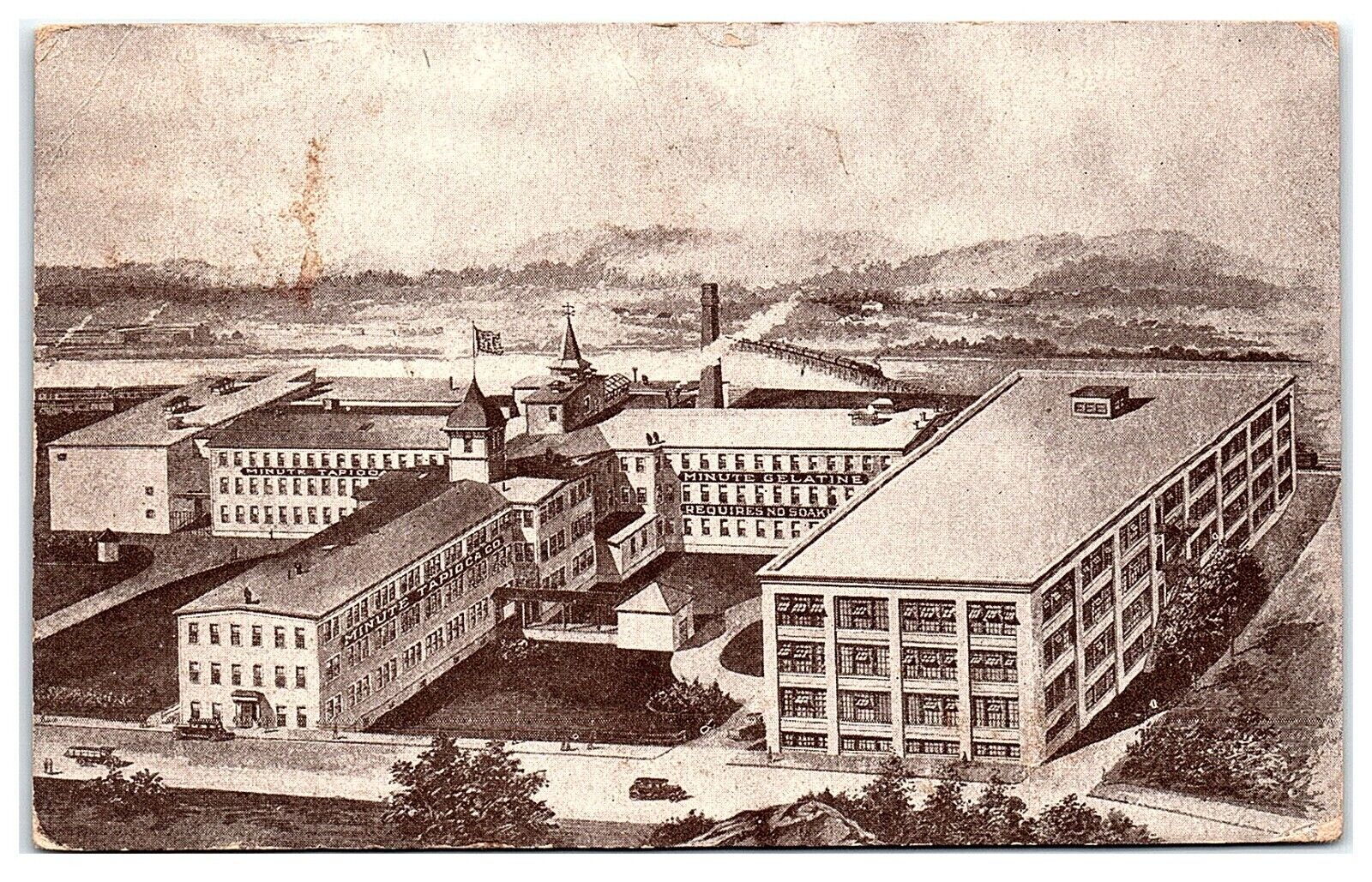 1927 Minute Tapioca Factory Orange Massachusetts PanAm RR Advertising Postcard