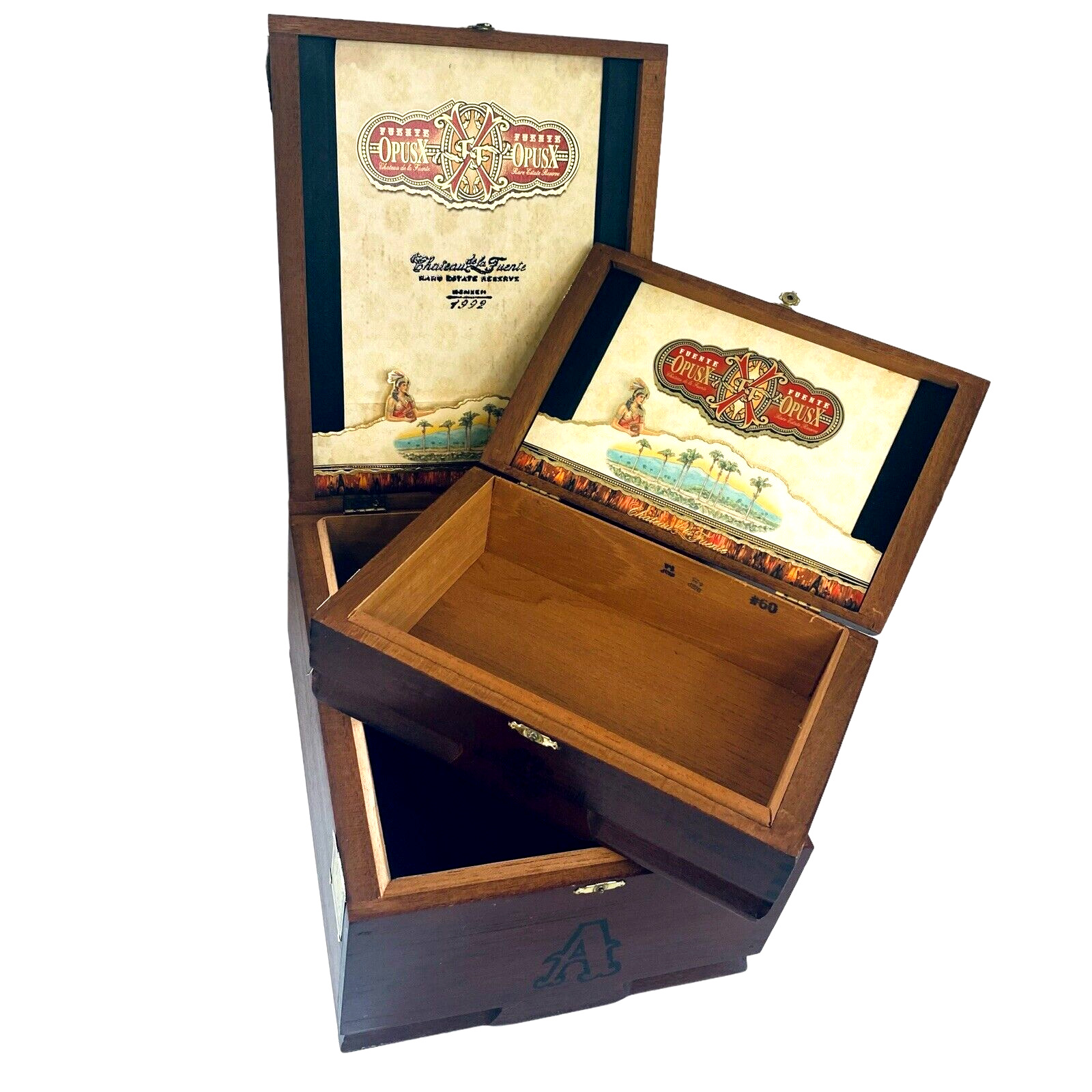 Vintage FUENTE FUENTE OPUSX Wooden Cigar Boxes Rare Estate Reserve 1992 Set of 2