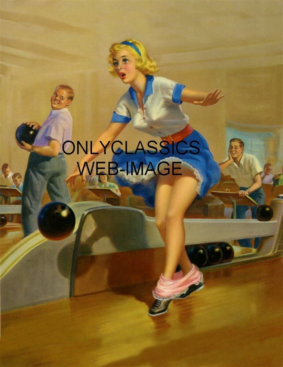 1958 Art Frahm Embarrassment Series Bowling Poster PINUP CHEESECAKE SEXY GIRL