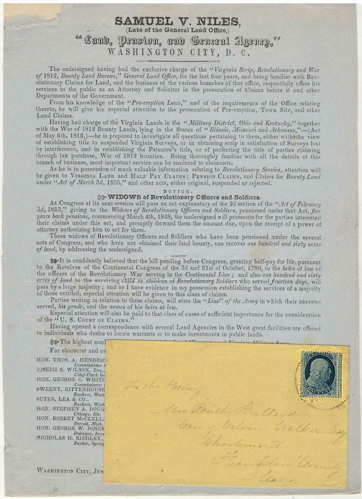 1857 - Military Land Patent Assistance: Revolution, 1812, Mexican, & Indian Wars