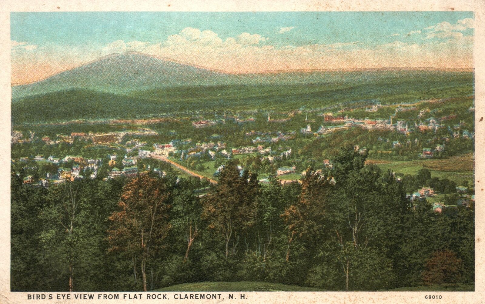 Vintage Postcard 1920s Bird\'s Eye View From Flat Rock Claremont NH New Hampshire