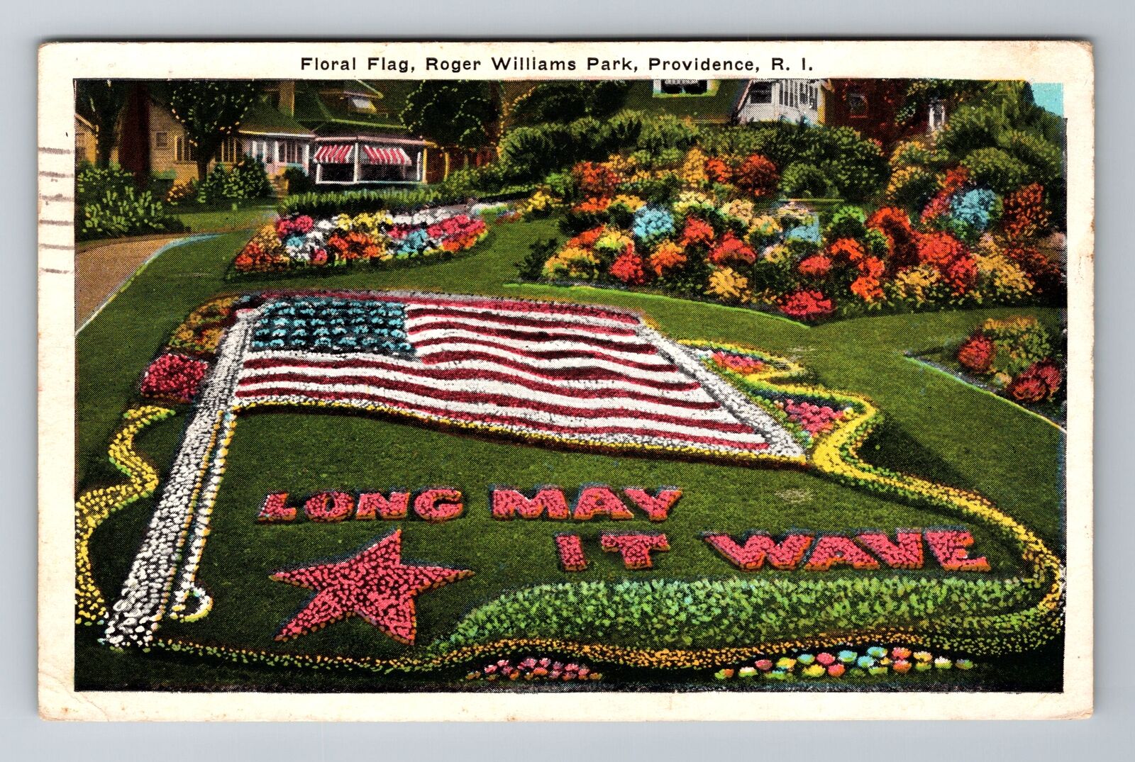Providence RI-Rhode Island Williams Park Floral Flag  Vintage c1934 Postcard