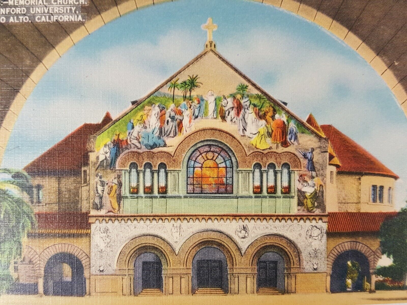 Palo Alto California Linen Post Card Memorial Church Stanford U Vintage Postcard