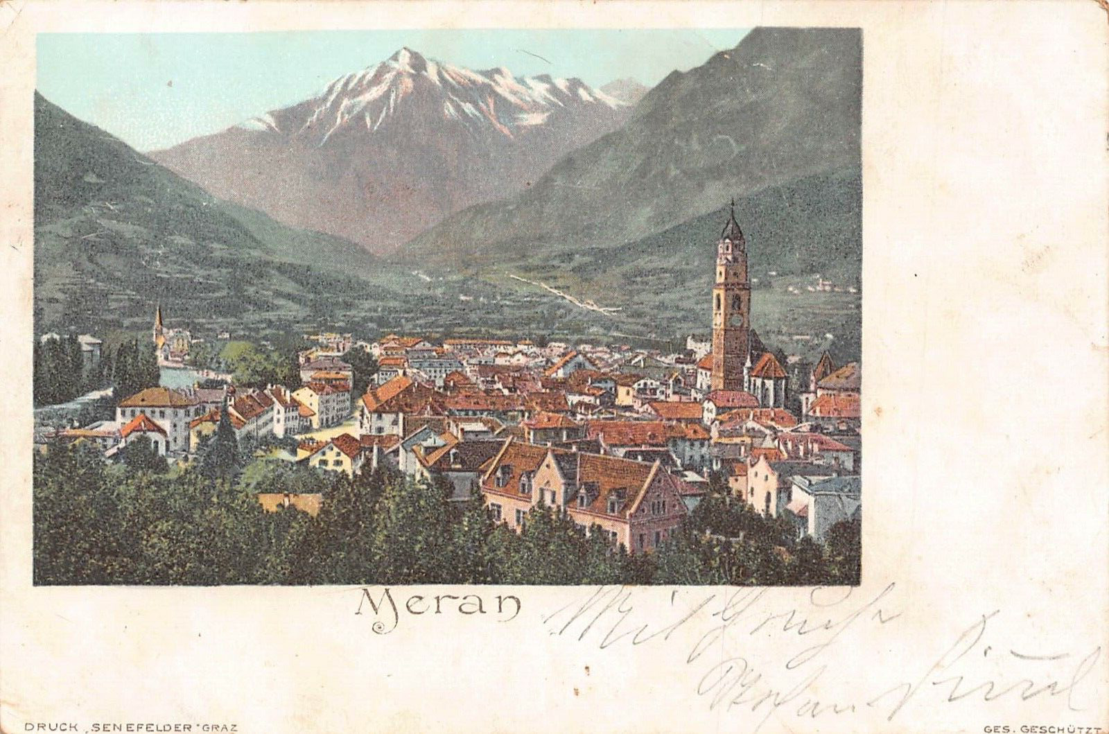 MERAN MERANO BOLZANO ITALY~TOTALANSICHT~1899 DRUCK POSTCARD