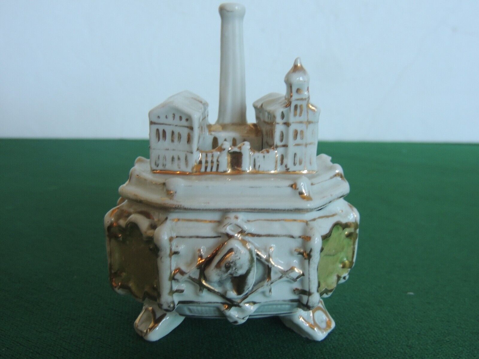 Antique German Conta & Boehme Hand Painted Buildings Porcelain Trinket Box