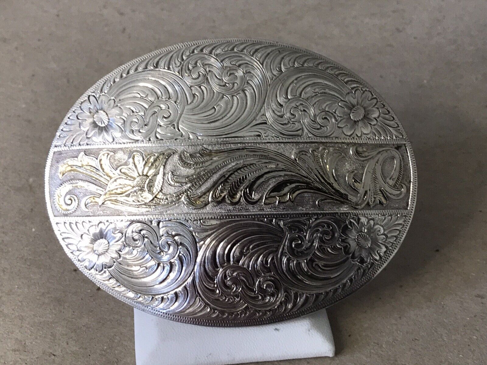 Vintage Western Montana Silversmiths Silver Plated Flower Swirl 4” Belt Buckle
