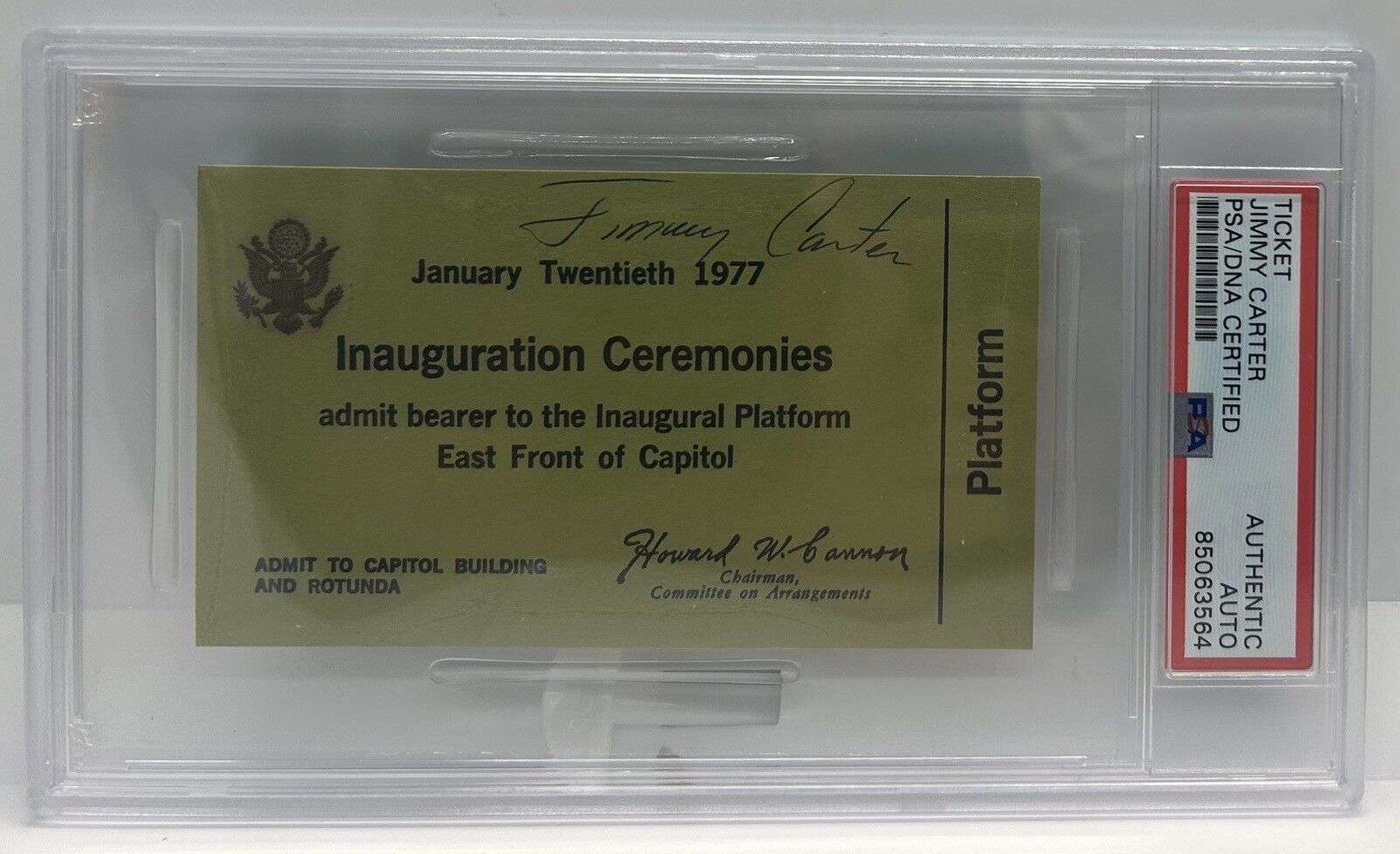 Jimmy Carter Signed 1977 Presidential Inauguration Ticket Autographed PSA DNA