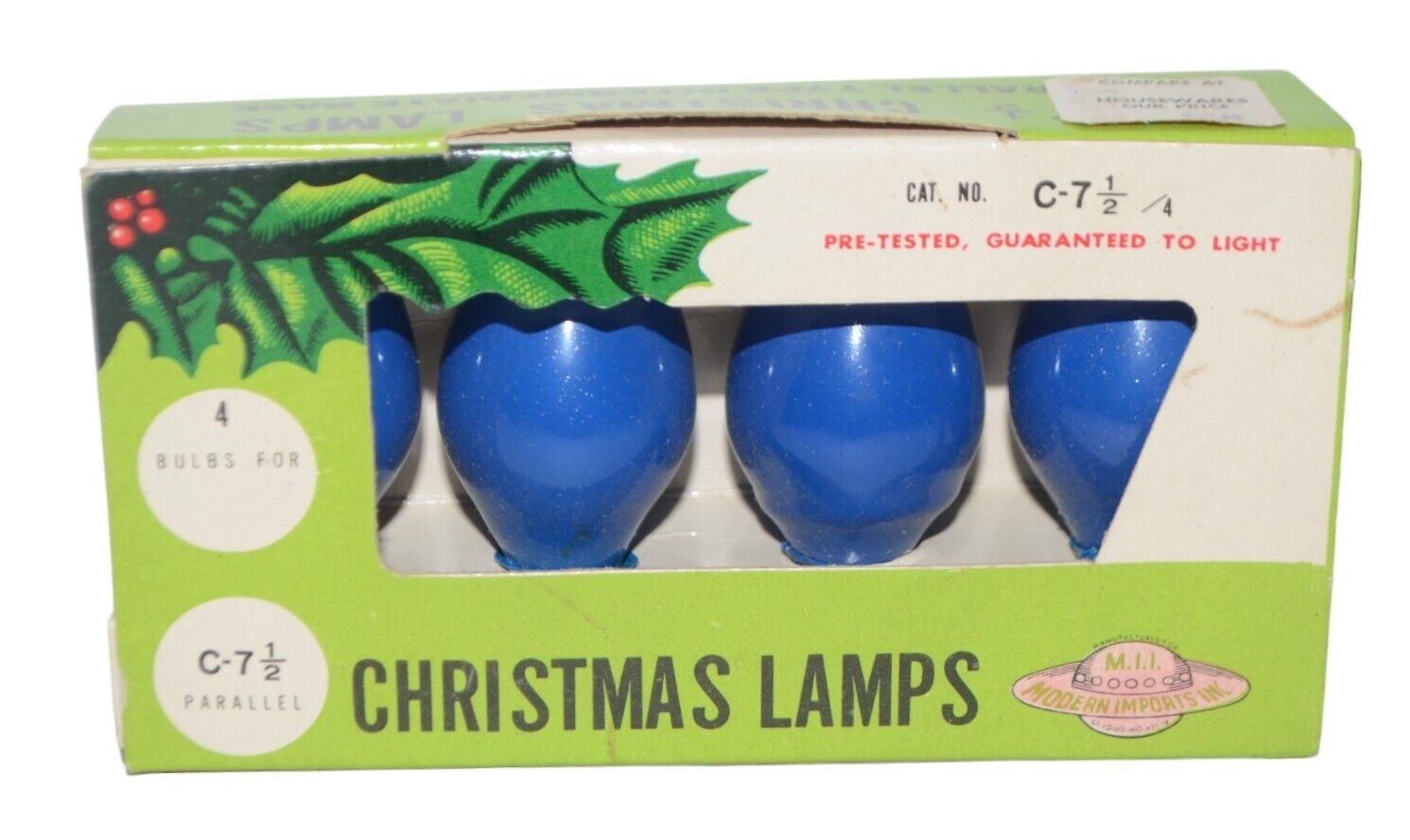 Vtg Christmas Lights Bulbs 4 Lamps C7 1/2 Blue 120 Volts
