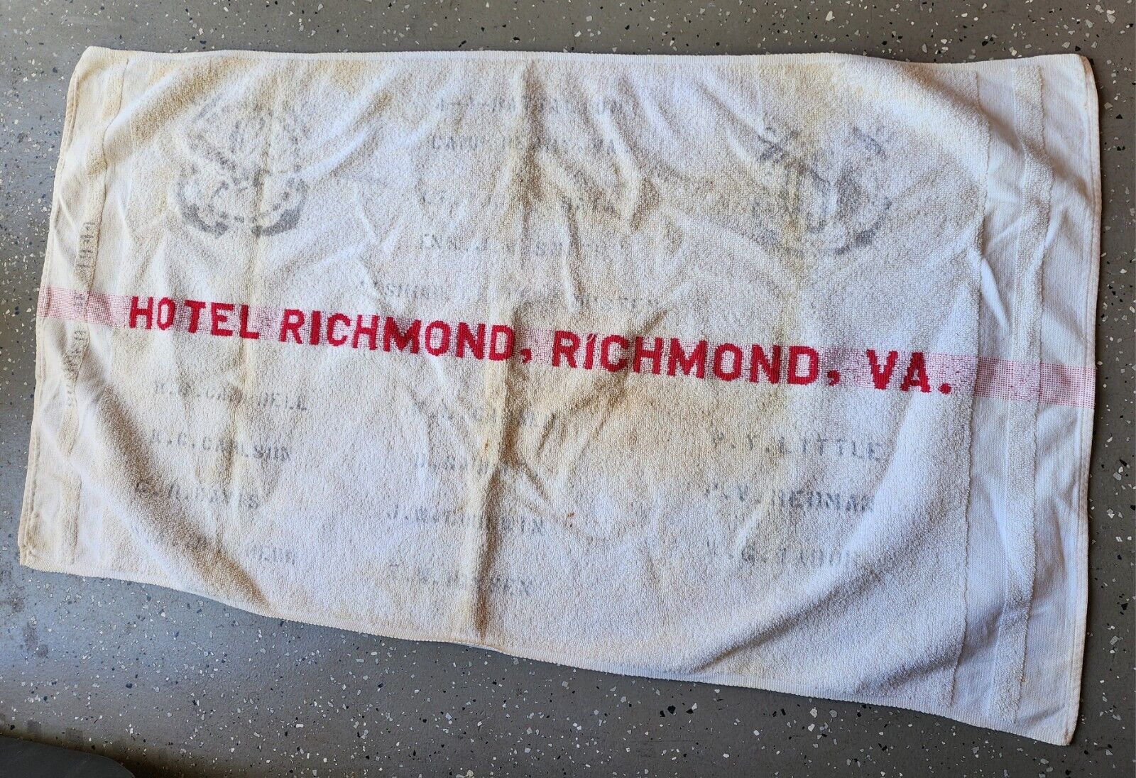 WW2 WWII US Navy Huck Towel 1944 USS Richmond Very Rare Scarce Battleship