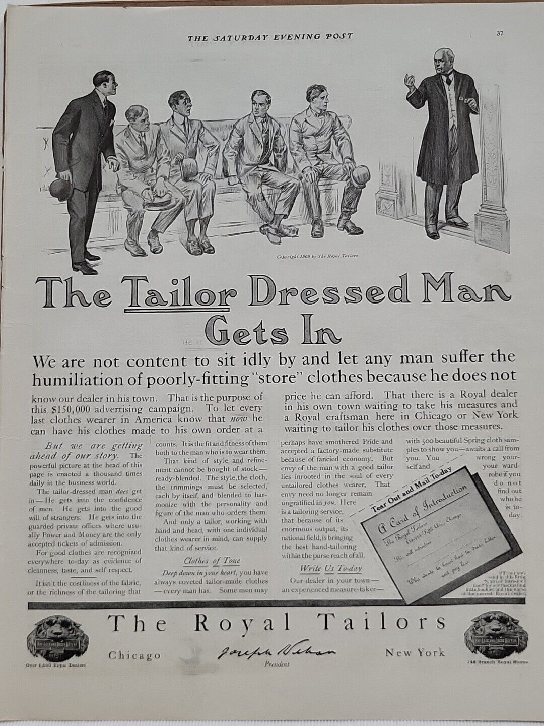 1908 The Royal Tailors S.E. Post Print Advertising tailor-Made Suits Emblem