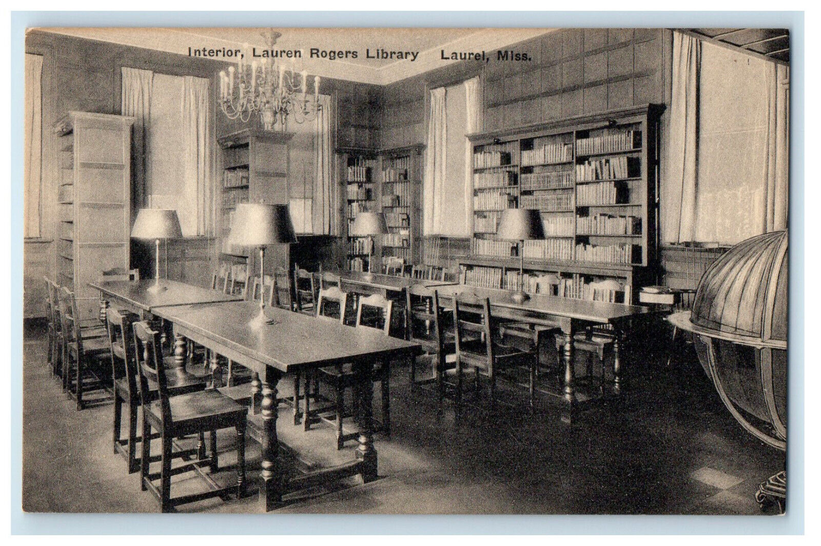 c1920s Interior Lauren Rogers Library Laurel Mississippi MS Unposted Postcard