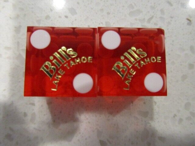 Bill\'s Lake Tahoe Gold Casino Pair of Red DICE +FREE Las Vegas Poker Chip