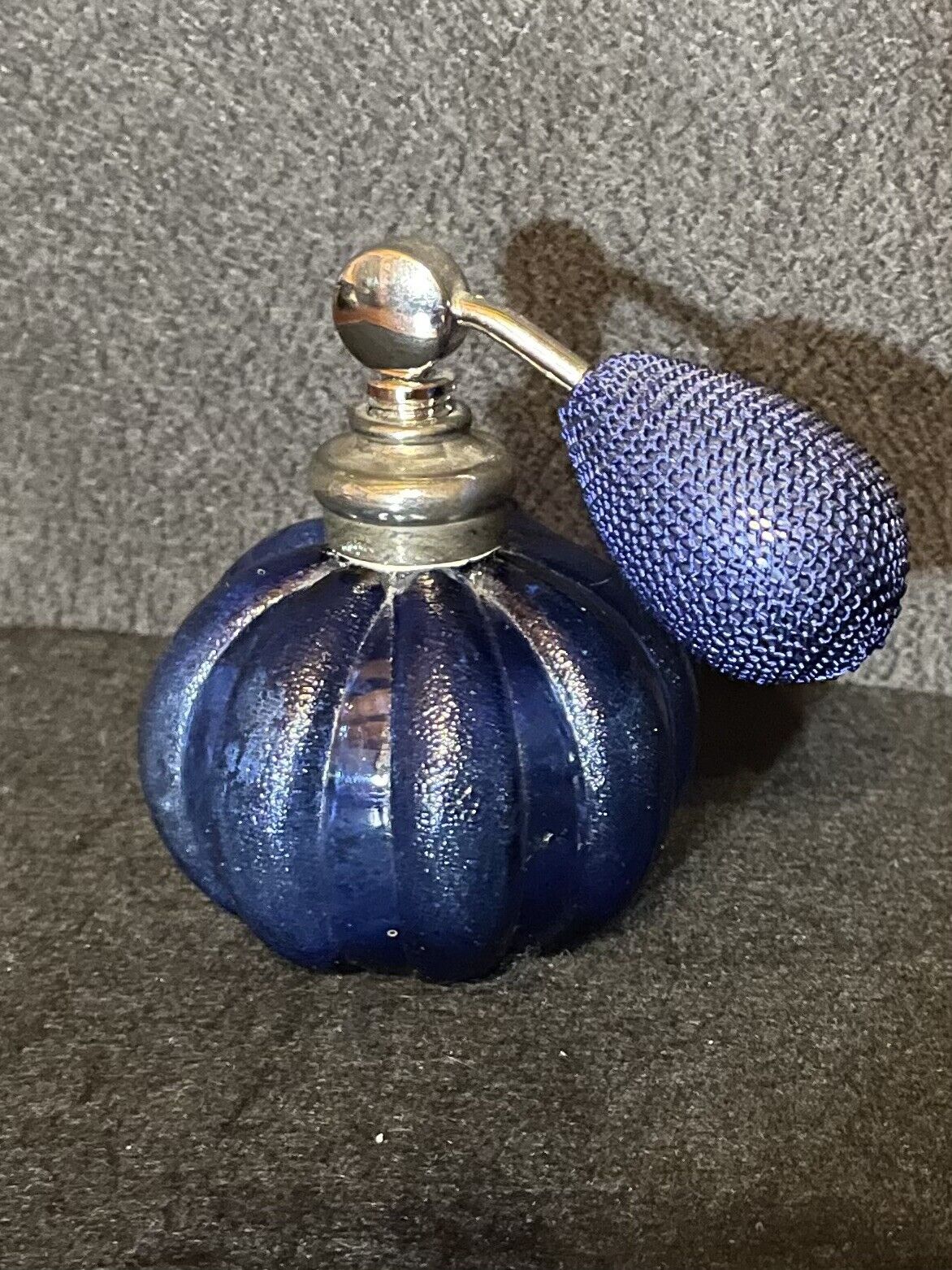 1930’s Authentic Czech Blown Glass Atomizer Rare Blue Amazing Condition