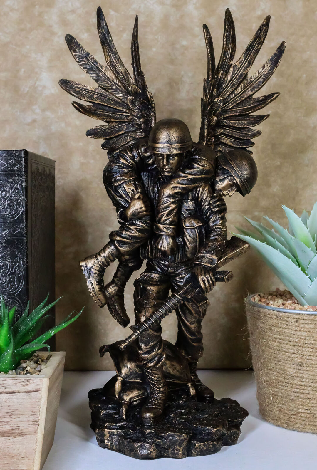 Marine Guardian Angel Military Soldier Carrying A Wounded Brother Statue 13\