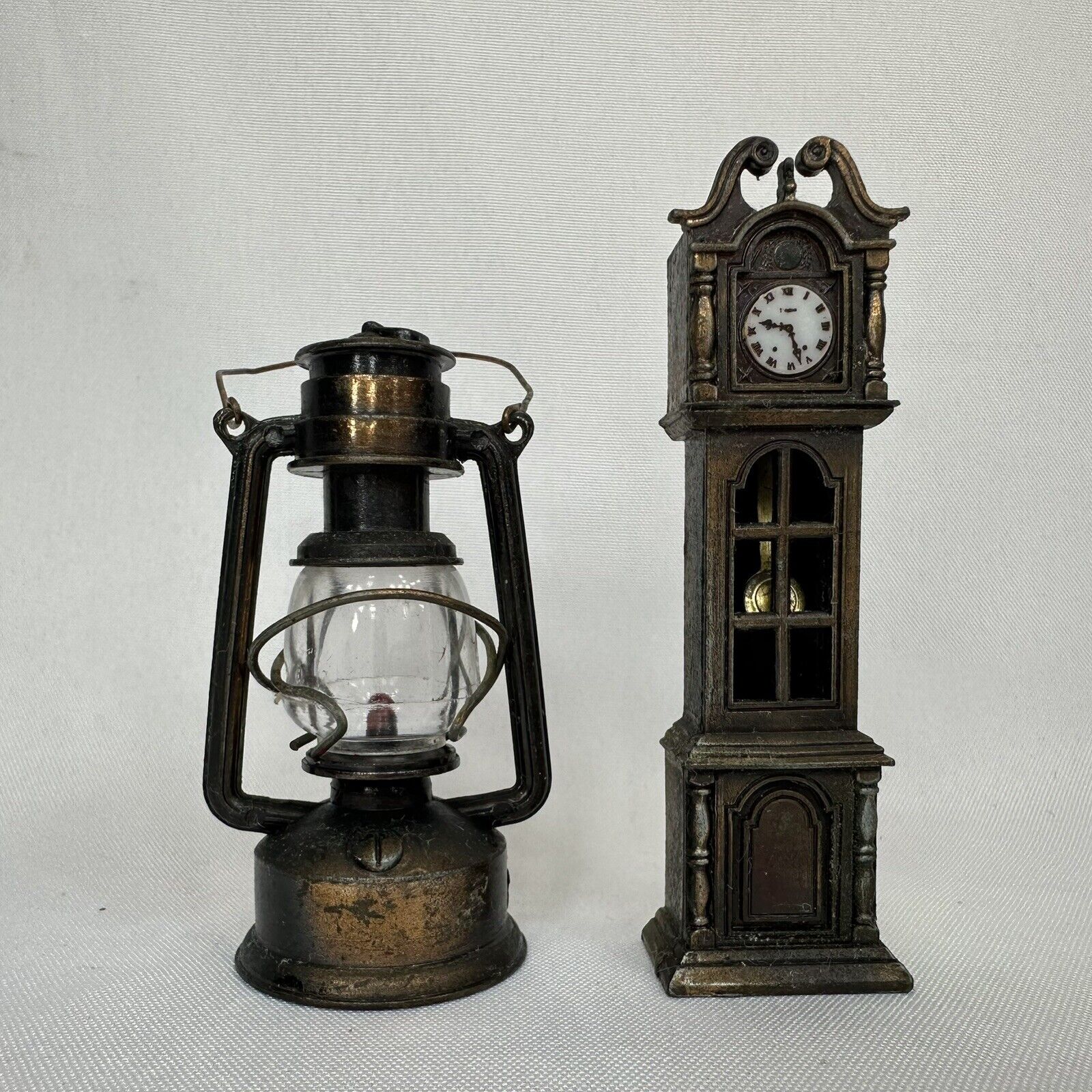 Vintage Lot of 2 Metal Die Cast Pencil Sharpeners Lantern & Grandfather Clock
