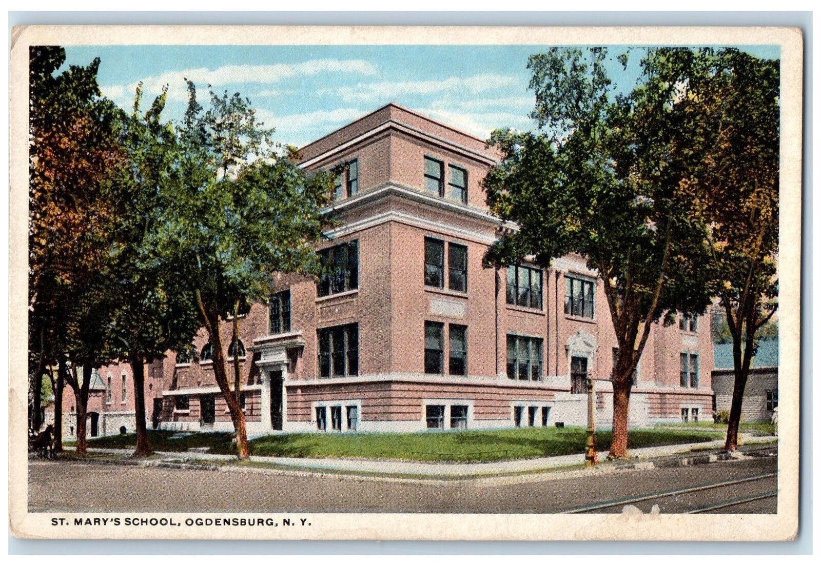 c1920's St. Mary's School Exterior Ogdensburg New York Unposted Vintage Postcard